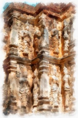 Tayland 'ın kuzeyinde antik mimari, sanat, mimari ve sanat kalıntılarının çok güzel sıva tasarımları vardır. suluboya resim çizimi empresyonisti