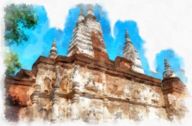 Tayland 'ın kuzeyinde antik mimari, sanat, mimari ve sanat kalıntılarının çok güzel sıva tasarımları vardır. suluboya resim çizimi empresyonisti