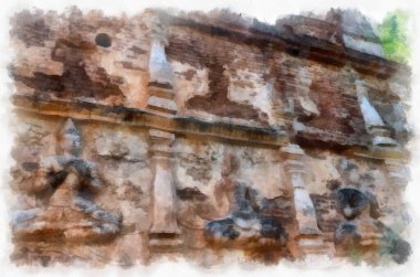 Tayland 'ın kuzeyinde antik mimari, sanat, mimari ve sanat kalıntılarının çok güzel sıva tasarımları vardır. suluboya resim çizimi empresyonisti