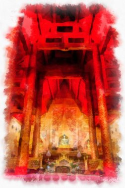 Kuzeydeki antik mimarinin iç mimarisi, Tayland mimari sanatı suluboya resim ressamı.