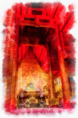 Kuzeydeki antik mimarinin iç mimarisi, Tayland mimari sanatı suluboya resim ressamı.