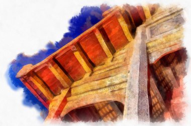 Kuzey Tayland 'da antik mimari suluboya resim çizimi