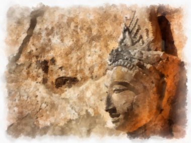 Tayland 'ın kuzeyinde antik mimari, sanat, mimari ve sanat kalıntılarının çok güzel sıva tasarımları vardır. suluboya resim çizimi empresyonisti
