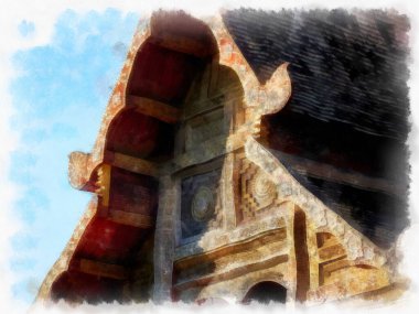 Kuzey Tayland 'da antik mimari suluboya resim çizimi