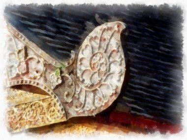 Kuzey Tayland 'da antik mimari suluboya resim çizimi