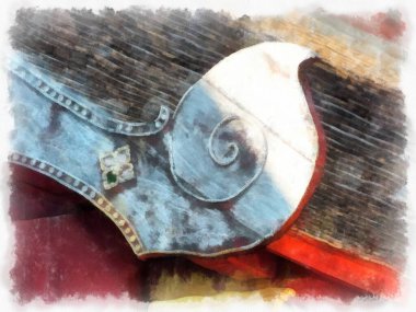 Kuzey Tayland 'da antik mimari suluboya resim çizimi