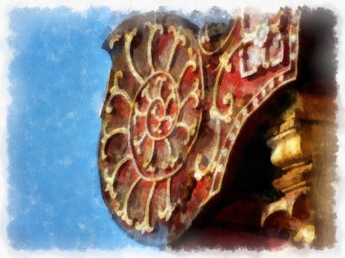 Kuzey Tayland 'da antik mimari suluboya resim çizimi