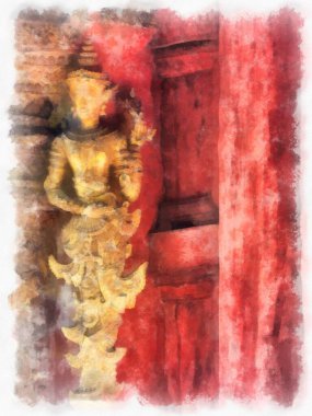 Kuzey Tayland 'da antik mimari suluboya resim çizimi