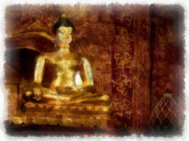 Kuzey Tayland 'da antik mimari suluboya resim çizimi