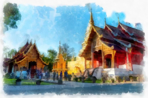 Arquitectura Antigua Norte Tailandia Acuarela Estilo Ilustración Pintura Impresionista —  Fotos de Stock