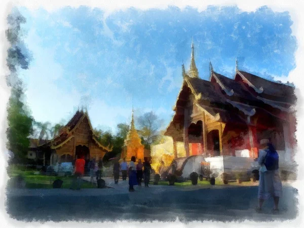 Oude Architectuur Noord Thailand Aquarel Stijl Illustratie Impressionistische Schilderij — Stockfoto