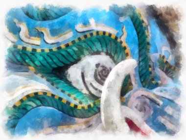 Büyük Saray 'daki antik dev heykel, Bangkok suluboya resim ressamı.