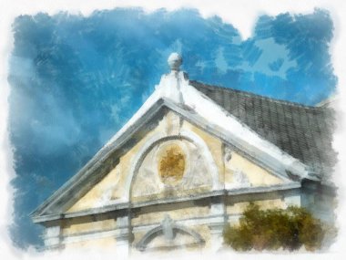 Büyük Saray 'ın manzarası, Bangkok' ta Wat Phra Kaew suluboya resim ressamı