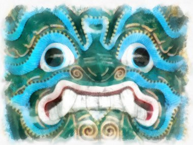 Büyük Saray 'daki antik dev heykel, Bangkok suluboya resim ressamı.