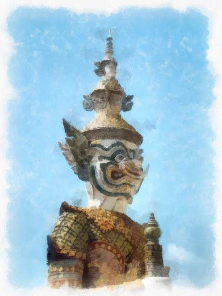 Patung Raksasa Kuno Grand Palace Lukisan Impresionis Gaya Cat Air — Stok Foto