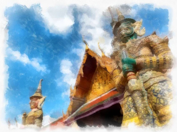Büyük Saray 'daki antik dev heykel, Bangkok suluboya resim ressamı.