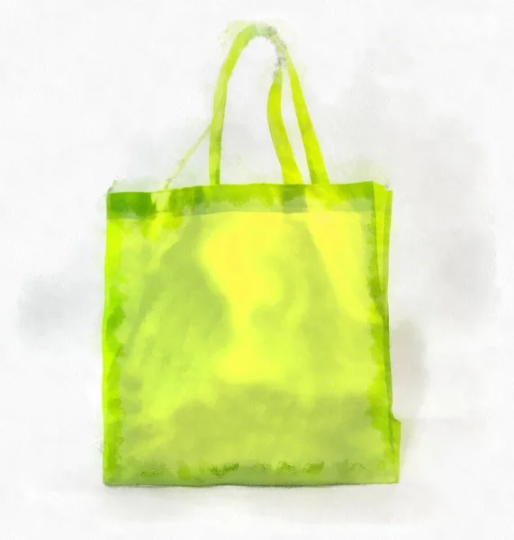 Bolsas Compras Color Verde Claro Sobre Fondo Blanco Acuarela Estilo — Foto de Stock