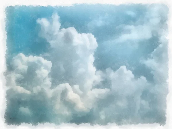 雲と空の水彩画のスタイルの印象派の絵画 — ストック写真