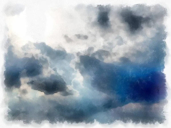 Облака Небо Солнечным Светом Акварелью Стиль Иллюстрации Импрессионистской Живописи — стоковое фото