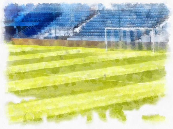 Campo Futebol Gramado Aquarela Estilo Ilustração Impressionista Pintura — Fotografia de Stock