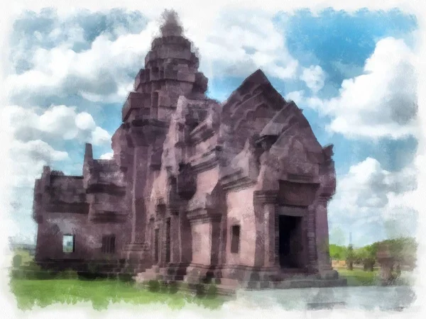 Antiguo Castillo Piedra Arte Patrón Antiguo Tailandia Acuarela Estilo Ilustración — Foto de Stock