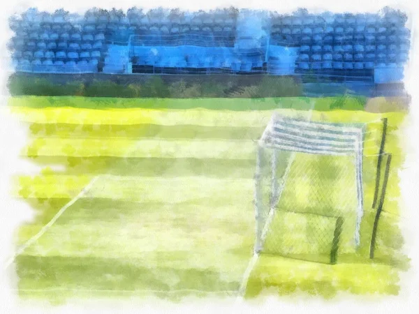 Γήπεδο Ποδοσφαίρου Πεδίο Ακουαρέλα Στυλ Εικονογράφηση Ιμπρεσιονιστής Ζωγραφική — Φωτογραφία Αρχείου