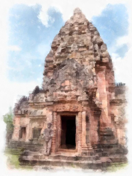 Castelo Pedra Antiga Arte Padrão Antigo Tailândia Aquarela Estilo Ilustração — Fotografia de Stock