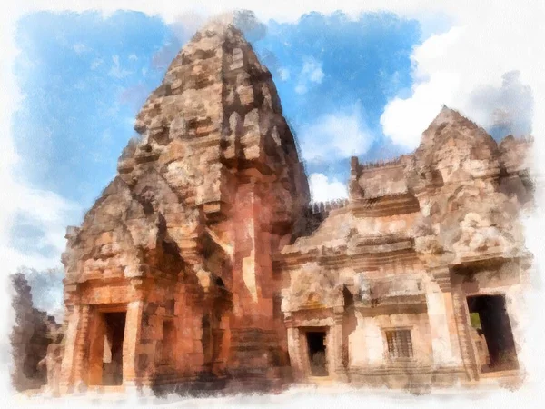 Ancien Château Pierre Ancien Motif Art Thaïlande Aquarelle Style Illustration — Photo