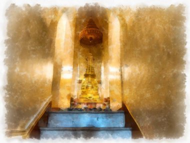 Orta Tayland mimarisinde Wat Sa Bangkok Tayland 'da antik binalar suluboya resim çizimi