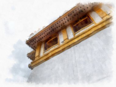 Orta Tayland mimarisinde Wat Sa Bangkok Tayland 'da antik binalar suluboya resim çizimi