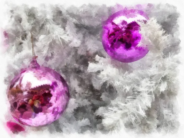 Weißer Weihnachtsbaum Mit Rosa Kugeln Aquarell Stil Illustration Impressionistische Malerei — Stockfoto