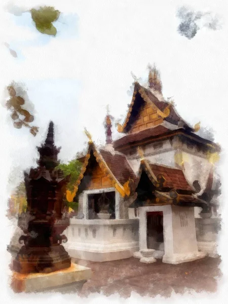 Paysage Architecture Nordique Antique Chiang Mai Thaïlande Aquarelle Style Illustration — Photo