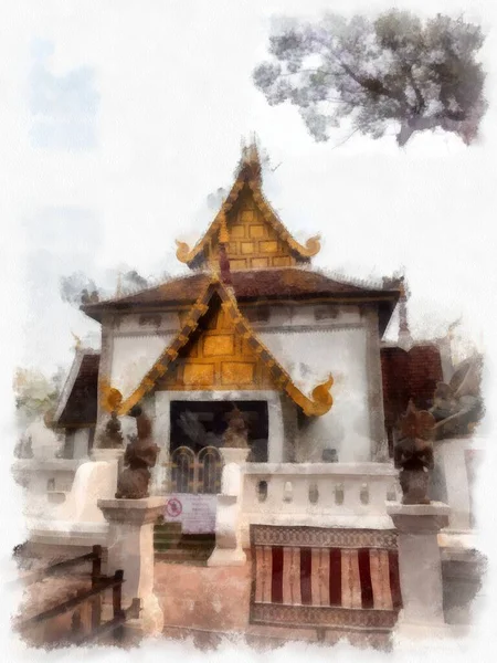 Paysage Architecture Nordique Antique Chiang Mai Thaïlande Aquarelle Style Illustration — Photo