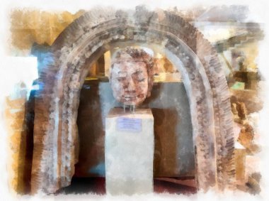 Antik kalıntılar suluboya stili illüstrasyon ressamı