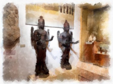 Antik kalıntılar suluboya stili illüstrasyon ressamı