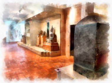 Antik kalıntılar suluboya stili illüstrasyon ressamı