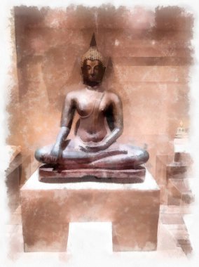 Antik kalıntılar suluboya stili illüstrasyon ressamı