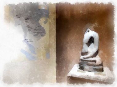 Antik kalıntılar suluboya stili illüstrasyon ressamı