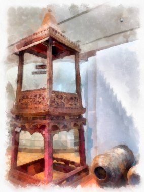 Antik kalıntılar suluboya stili illüstrasyon ressamı