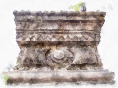 Bangkok 'ta terk edilmiş eski binaların peyzajı suluboya resim çizimi empresyonisti