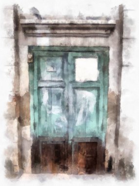 Bangkok 'ta terk edilmiş eski binaların peyzajı suluboya resim çizimi empresyonisti