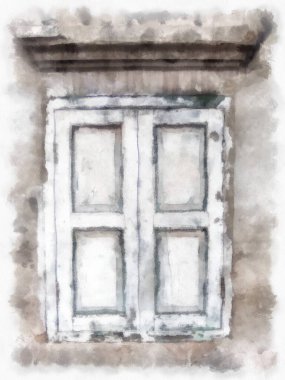 Bangkok 'ta terk edilmiş eski binaların peyzajı suluboya resim çizimi empresyonisti