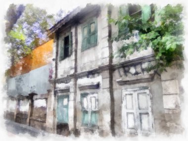 Ağaç kabuğunun dokusu suluboya resim çizimi.