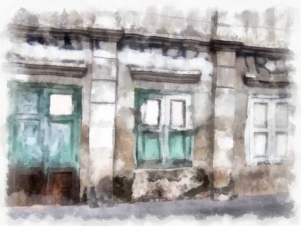 Τοπίο Των Παλαιών Εγκαταλελειμμένων Κτιρίων Στην Μπανγκόκ Ακουαρέλα Στυλ Εικονογράφηση — Φωτογραφία Αρχείου