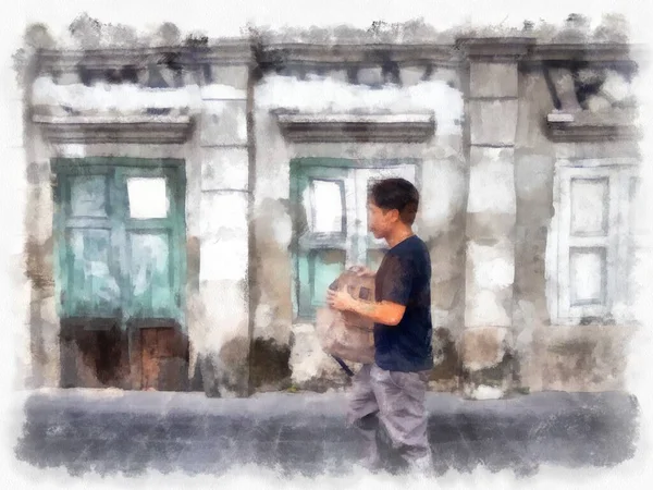 Landscape Old Abandoned Buildings Bangkok Watercolor Style Illustration Impressionist Painting — Stock Photo, Image