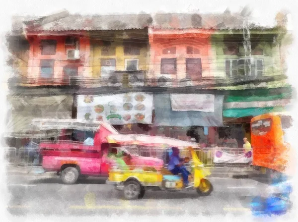Bangkok Ville Paysage Aquarelle Style Illustration Peinture Impressionniste — Photo