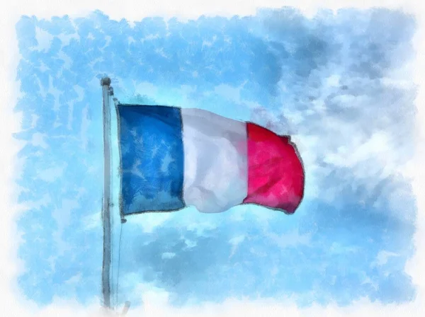 프랑스의 수채화 인상주의 회화에 깃대를 그린다 — 스톡 사진