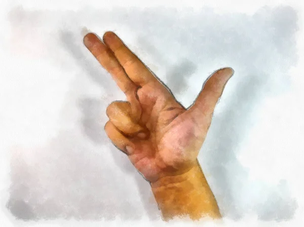 Male Hands Various Ways Watercolor Style Illustration Impressionist Painting — Stock Photo, Image