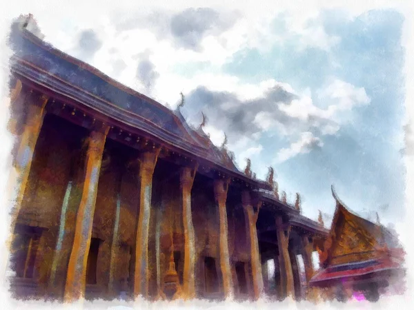 Bangkok Taki Büyük Saray Manzarası Suluboya Resim Ressamı — Stok fotoğraf