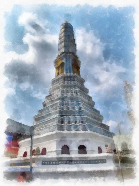 Τοπίο Του Grand Palace Στην Μπανγκόκ Ακουαρέλα Εικονογράφηση Ιμπρεσιονιστική Ζωγραφική — Φωτογραφία Αρχείου
